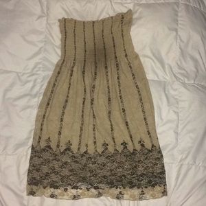 Tan and black strapless dress